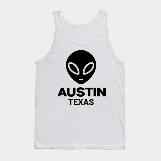 Black Alien Head Austin Texas Design for Weird Culture Lovers Tank Top by Pixel Threads 