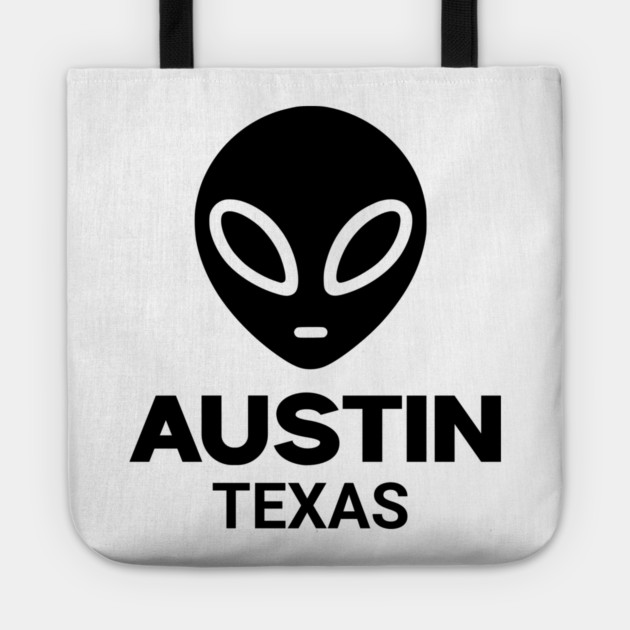 Black Alien Head Austin Texas Design for Weird Culture Lovers Tote by Pixel Threads 