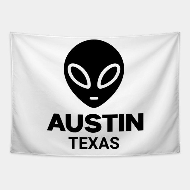 Black Alien Head Austin Texas Design for Weird Culture Lovers Tapestry by Pixel Threads 