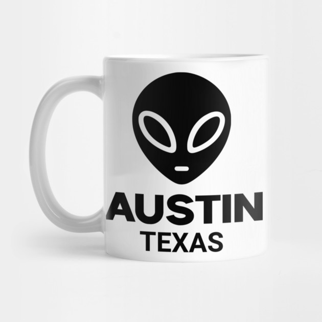 Black Alien Head Austin Texas Design for Weird Culture Lovers by Pixel Threads 