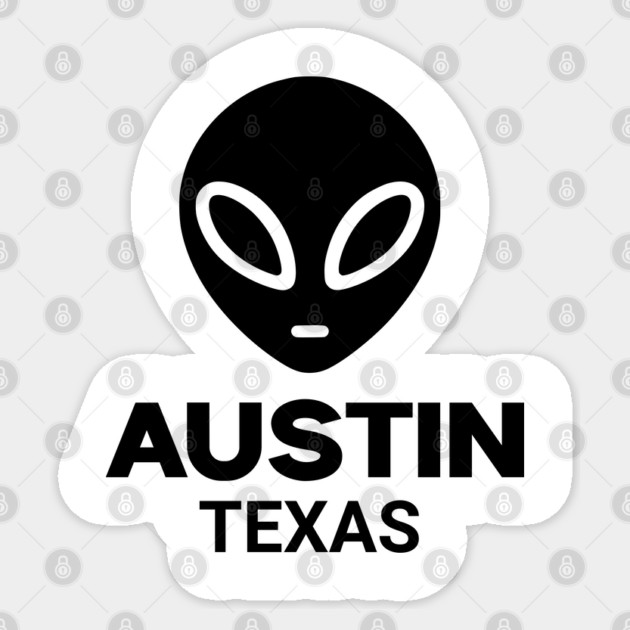 Black Alien Head Austin Texas Design for Weird Culture Lovers Sticker by Pixel Threads 