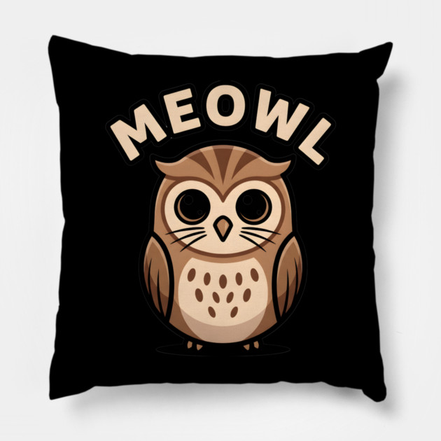 Meowl – Adorable Owl Cartoon With Big Eyes Pillow by ArtistTee ⭐⭐⭐⭐⭐