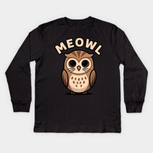 Meowl – Adorable Owl Cartoon With Big Eyes Kids Long Sleeve T-Shirt