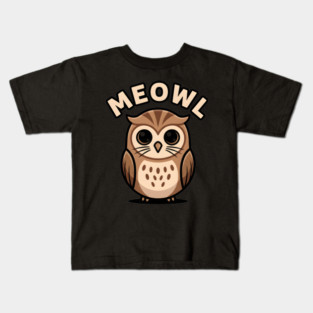 Meowl – Adorable Owl Cartoon With Big Eyes Kids T-Shirt