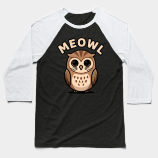 Meowl – Adorable Owl Cartoon With Big Eyes Baseball T-Shirt