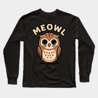 Meowl – Adorable Owl Cartoon With Big Eyes Long Sleeve T-Shirt