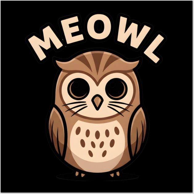 Meowl – Adorable Owl Cartoon With Big Eyes Wall Art by ArtistTee ⭐⭐⭐⭐⭐