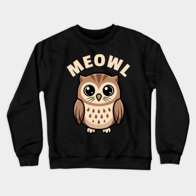 Meowl – Adorable Owl Cartoon With Big Eyes Crewneck Sweatshirt by ArtistTee ⭐⭐⭐⭐⭐