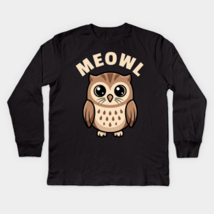 Meowl – Adorable Owl Cartoon With Big Eyes Kids Long Sleeve T-Shirt
