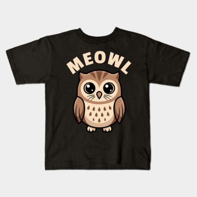 Meowl – Adorable Owl Cartoon With Big Eyes Kids T-Shirt by ArtistTee ⭐⭐⭐⭐⭐