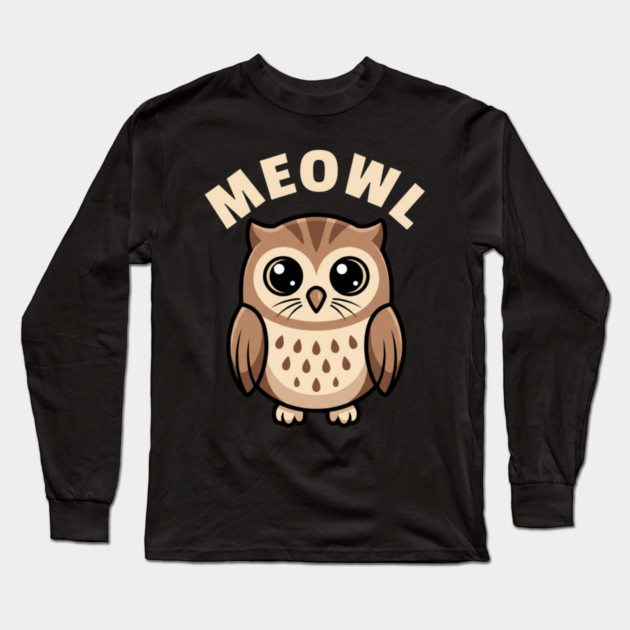 Meowl – Adorable Owl Cartoon With Big Eyes Long Sleeve T-Shirt by ArtistTee ⭐⭐⭐⭐⭐