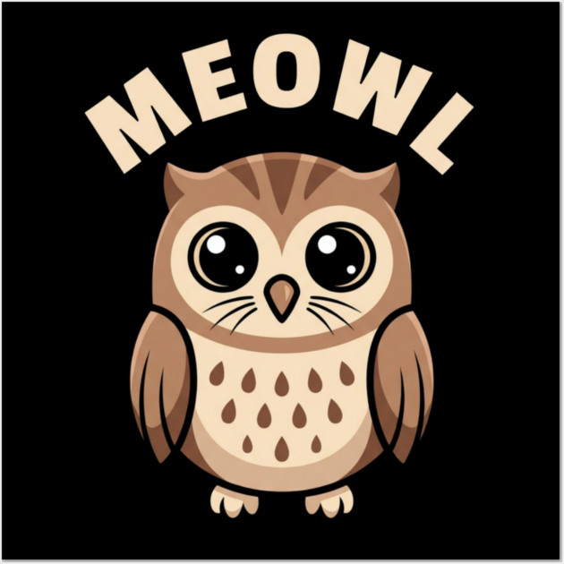 Meowl – Adorable Owl Cartoon With Big Eyes Wall Art by ArtistTee ⭐⭐⭐⭐⭐