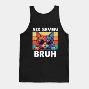 Six Sevten Bruh – Retro Sunglasses Cat Graphic Tank Top