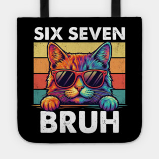 Six Sevten Bruh – Retro Sunglasses Cat Graphic Tote