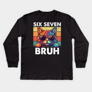 Six Sevten Bruh – Retro Sunglasses Cat Graphic Kids Long Sleeve T-Shirt