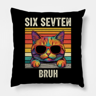 Six Seven Bruh – Retro Cat with Sunglasses Pillow