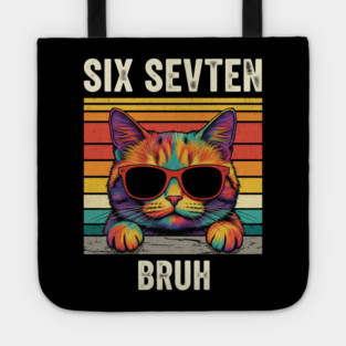 Six Seven Bruh – Retro Cat with Sunglasses Tote