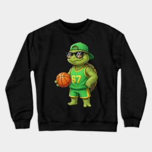 Basketball Turtle Character – Cool Turtle with Jersey 67 Crewneck Sweatshirt