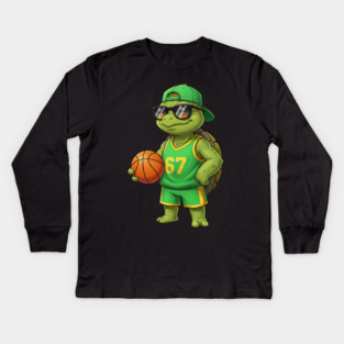 Basketball Turtle Character – Cool Turtle with Jersey 67 Kids Long Sleeve T-Shirt