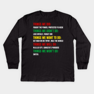 Hip Hop Checklist - Things We Did & Won't Do Kids Long Sleeve T-Shirt
