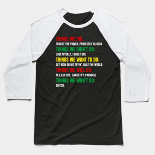 Hip Hop Checklist - Things We Did & Won't Do Baseball T-Shirt