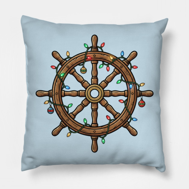 Merry Cruisemas - Christmas Ship Wheel Pillow by Creatifly Graphic Tees