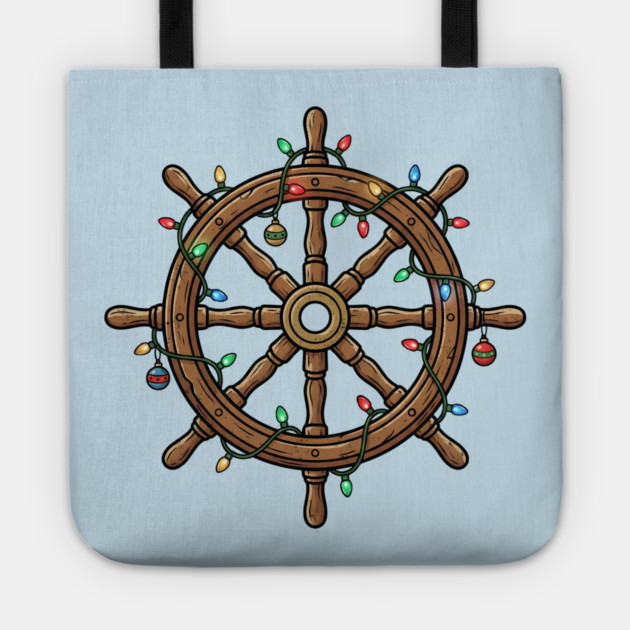 Merry Cruisemas - Christmas Ship Wheel Tote by Creatifly Graphic Tees