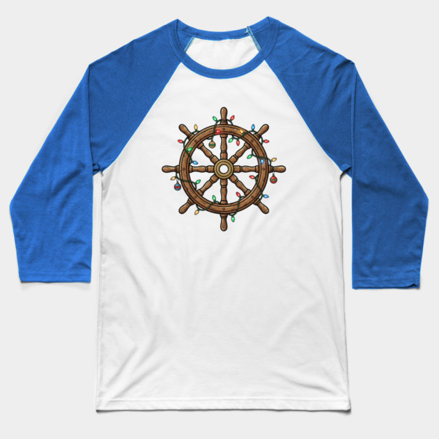 Merry Cruisemas - Christmas Ship Wheel Baseball T-Shirt by Creatifly Graphic Tees