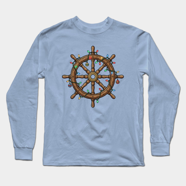 Merry Cruisemas - Christmas Ship Wheel Long Sleeve T-Shirt by Creatifly Graphic Tees