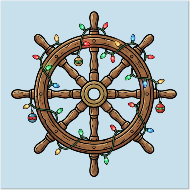 Merry Cruisemas - Christmas Ship Wheel Wall Art by Creatifly Graphic Tees