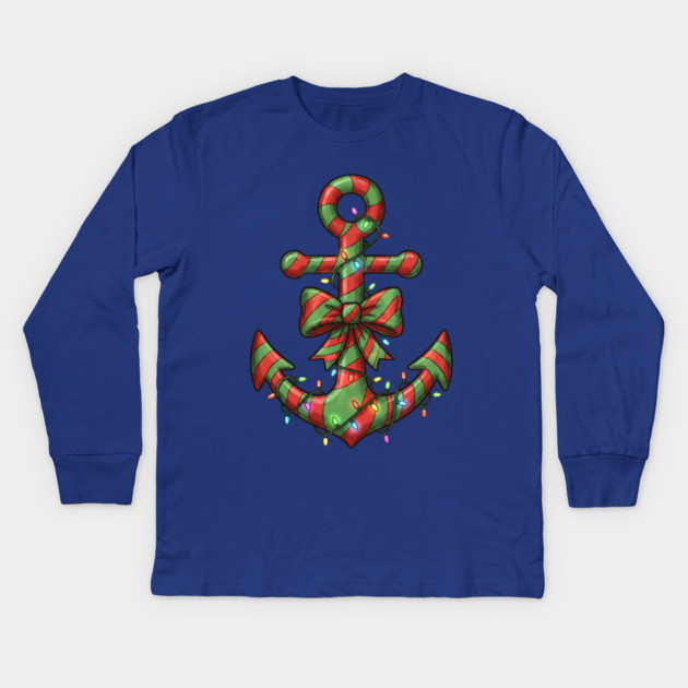 Merry Cruisemas - Anchor Christmas Kids Long Sleeve T-Shirt by Creatifly Graphic Tees