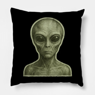 Green Alien Head, Sci-Fi Alien Design Pillow
