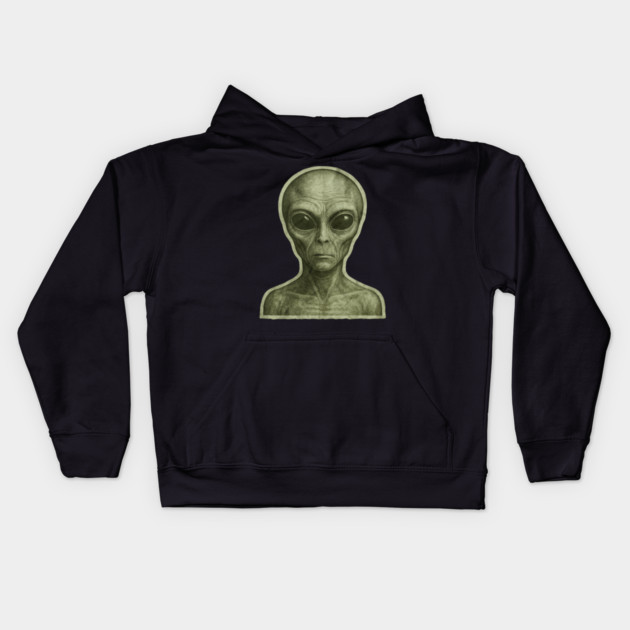 Green Alien Head, Sci-Fi Alien Design Kids Hoodie by Pixel Threads 