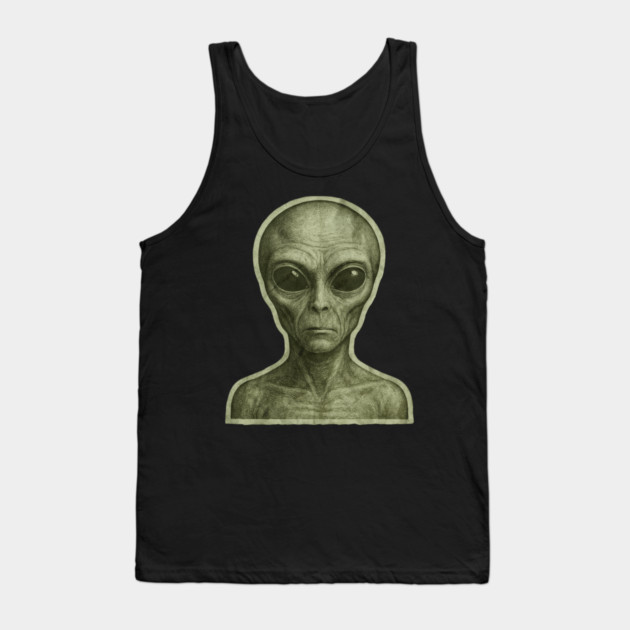Green Alien Head, Sci-Fi Alien Design Tank Top by Pixel Threads 