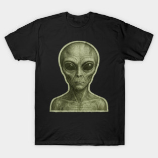 Green Alien Head, Sci-Fi Alien Design T-Shirt