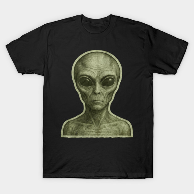 Green Alien Head, Sci-Fi Alien Design T-Shirt by Pixel Threads 