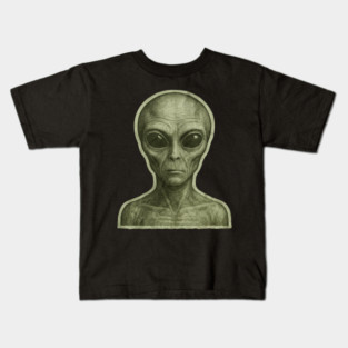 Green Alien Head, Sci-Fi Alien Design Kids T-Shirt