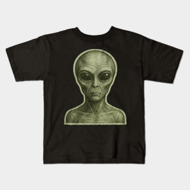Green Alien Head, Sci-Fi Alien Design Kids T-Shirt by Pixel Threads 