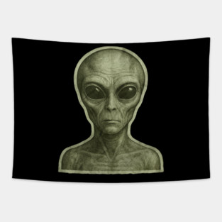 Green Alien Head, Sci-Fi Alien Design Tapestry