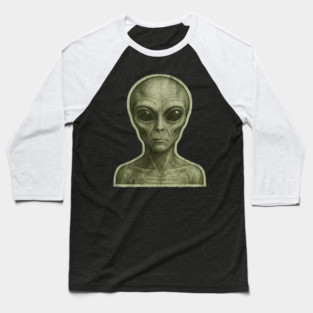 Green Alien Head, Sci-Fi Alien Design Baseball T-Shirt