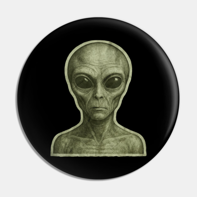 Green Alien Head, Sci-Fi Alien Design Pin by Pixel Threads 