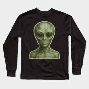 Green Alien Head, Sci-Fi Alien Design Long Sleeve T-Shirt