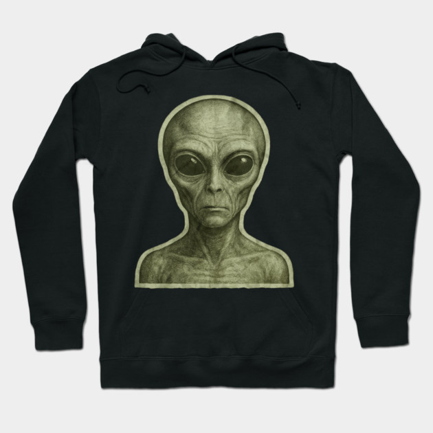 Green Alien Head, Sci-Fi Alien Design Hoodie by Pixel Threads 