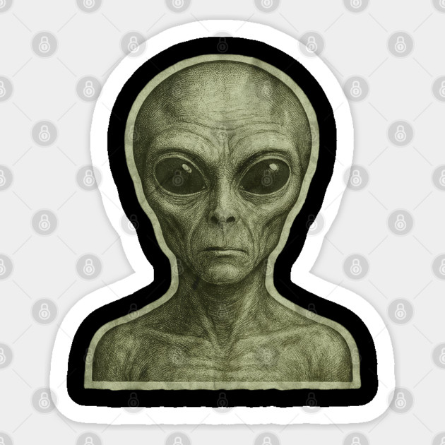 Green Alien Head, Sci-Fi Alien Design Sticker by Pixel Threads 