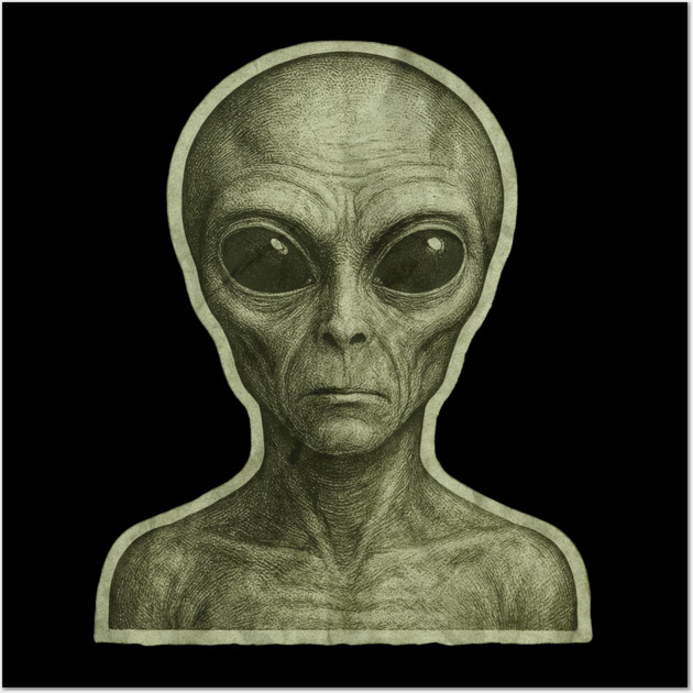 Green Alien Head, Sci-Fi Alien Design Wall Art by Pixel Threads 