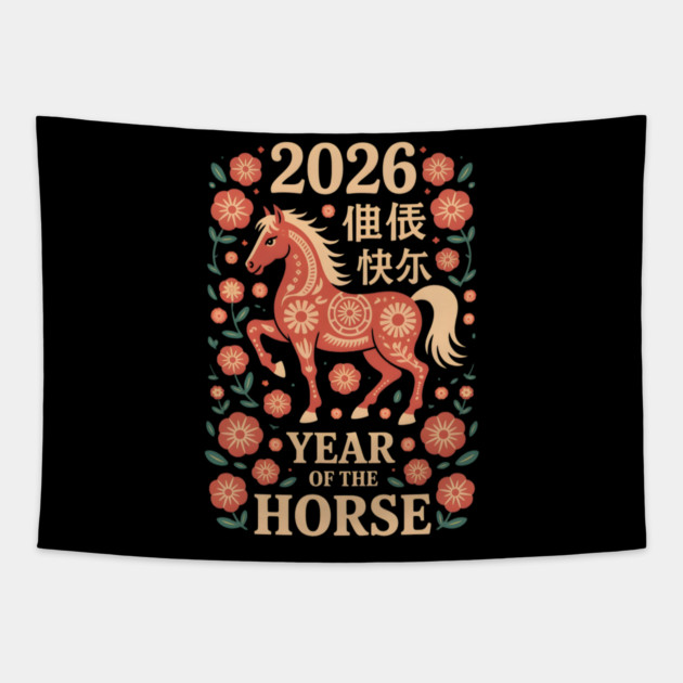 Chinese New Year 2026 Year of The Horse Tapestry by Creatifly Graphic Tees