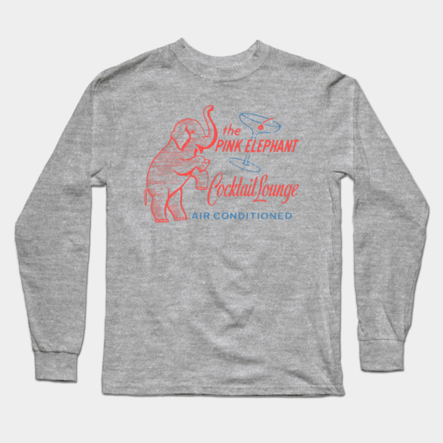 Retro Cocktail Lounge Matchbook Vintage Pink Elephant Long Sleeve T-Shirt by Yesteeyear
