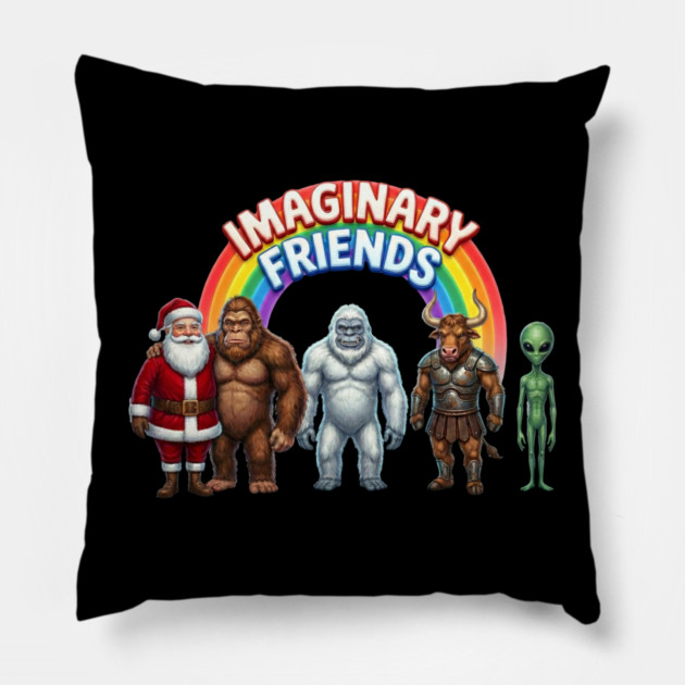 Imaginary Friends - Funny Cryptid & Mythical Creature Squad Pillow by UrbanLifeApparel