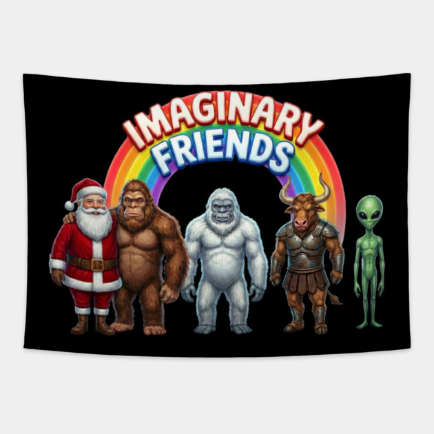 Imaginary Friends - Funny Cryptid & Mythical Creature Squad Tapestry by UrbanLifeApparel