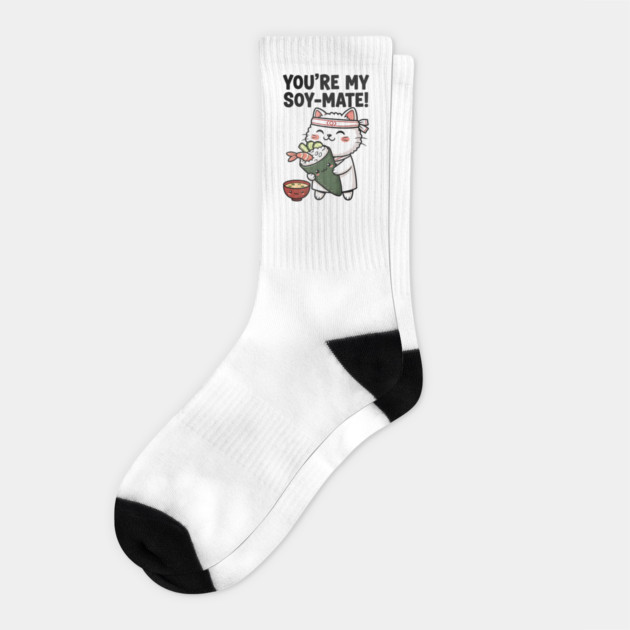 You’re My Soy-Mate Kawaii Sushi Cat Socks by Designed By Marty